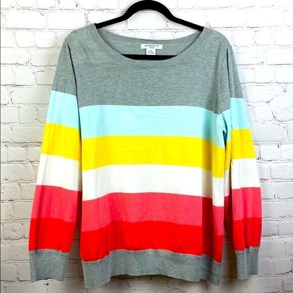 Liz Claiborne Woman. Neon Striped Scoop neck sweater. 1X - Picture 1 of 5